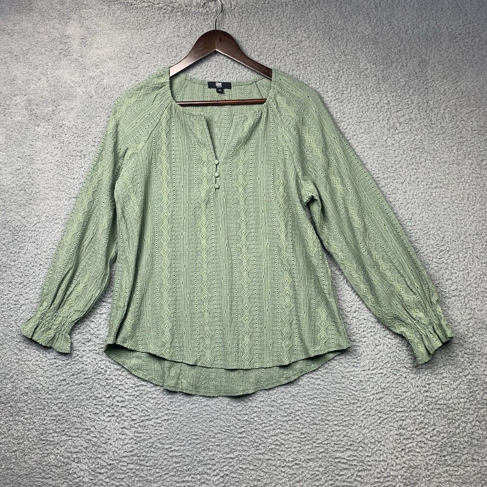 Frye Shirt Womens S Green Textured Peasant Boho Festival Blouse